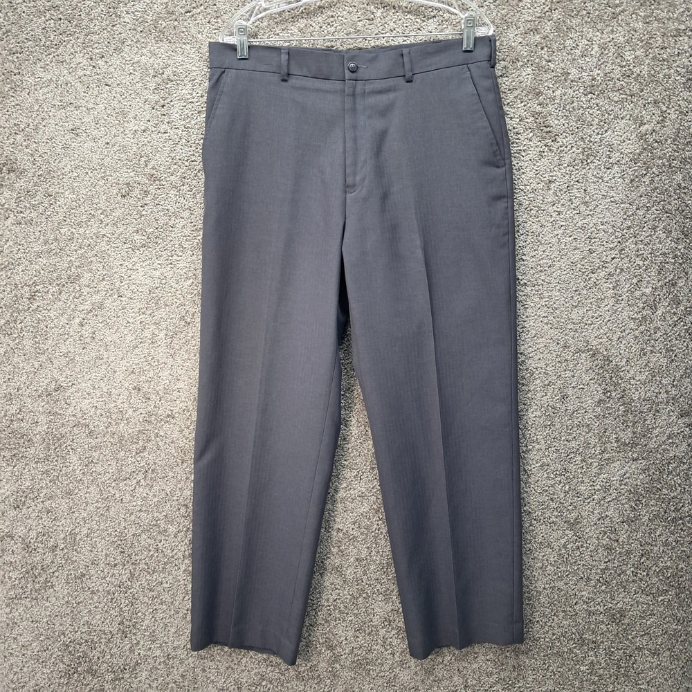 Perry Ellis Mens Dress Pants Dark Gray Flat Front Straight Leg 34x30 RN 37763